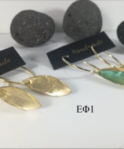 Earrings - olive leaves with silver plated rings and green oxidation ΕΦ1