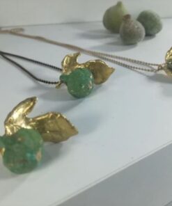 Bronze fig necklace with green oxidation